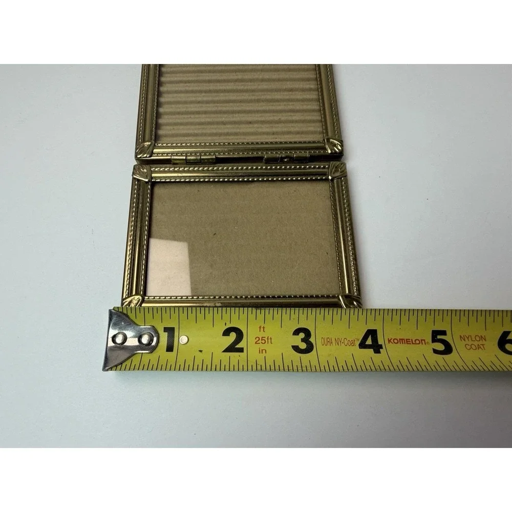 Gold Tone Brass Ornate Tri-fold Hinged Picture Frame Home Decor Vintage